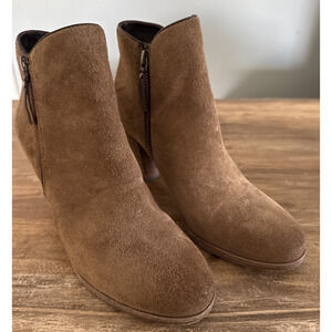 Cole Haan Ankle Booties 6B Womens Brown Suede Leather Double Side Zip Block Heel